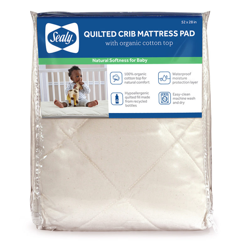 Sealy Quilted Fitted Crib Mattress Pad with Organic Cotton Top