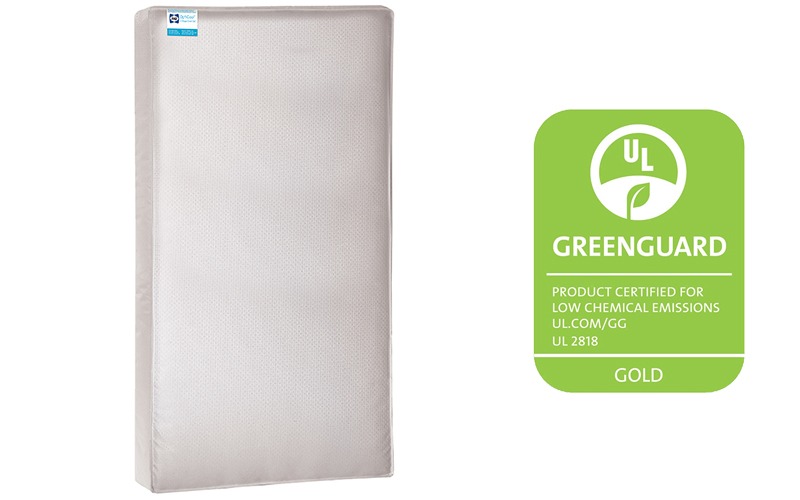 image of a crib mattress and GreenGuard Gold Certification Logo