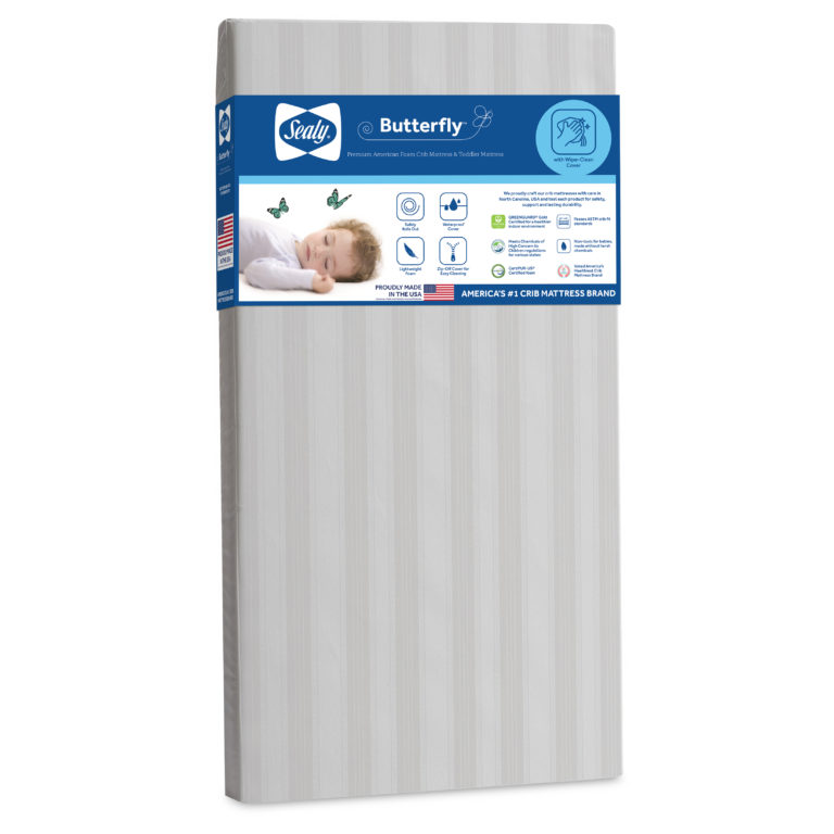 Sealy Butterfly Waterproof Crib and Toddler Mattress - WHITE STRIPE 
